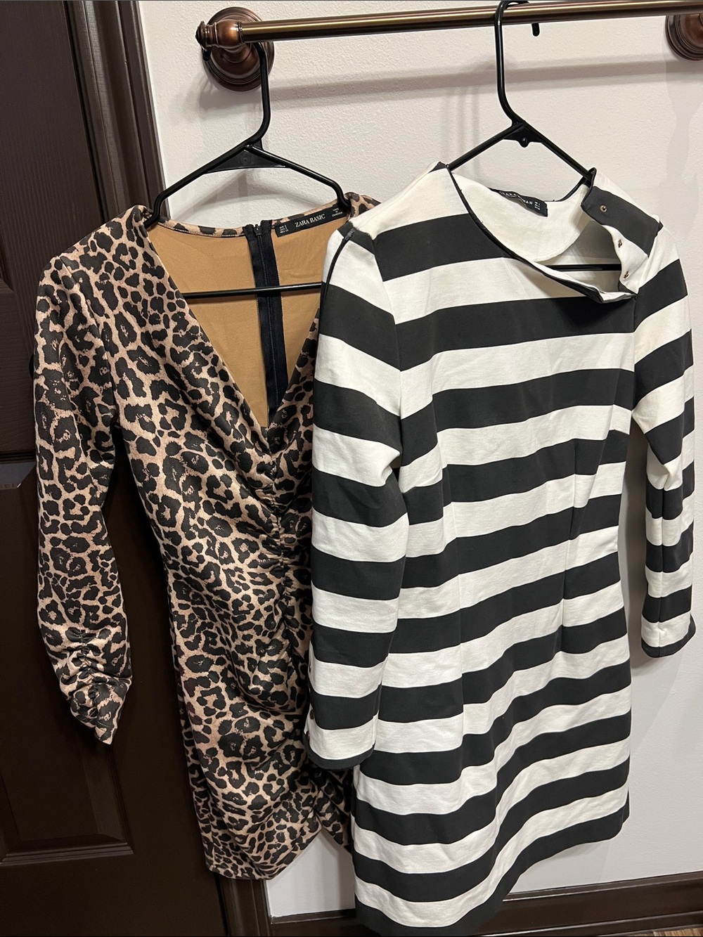 Lot of 2 Zara Dresses: Black & White Striped Dress and Zara Leopard Print Dress